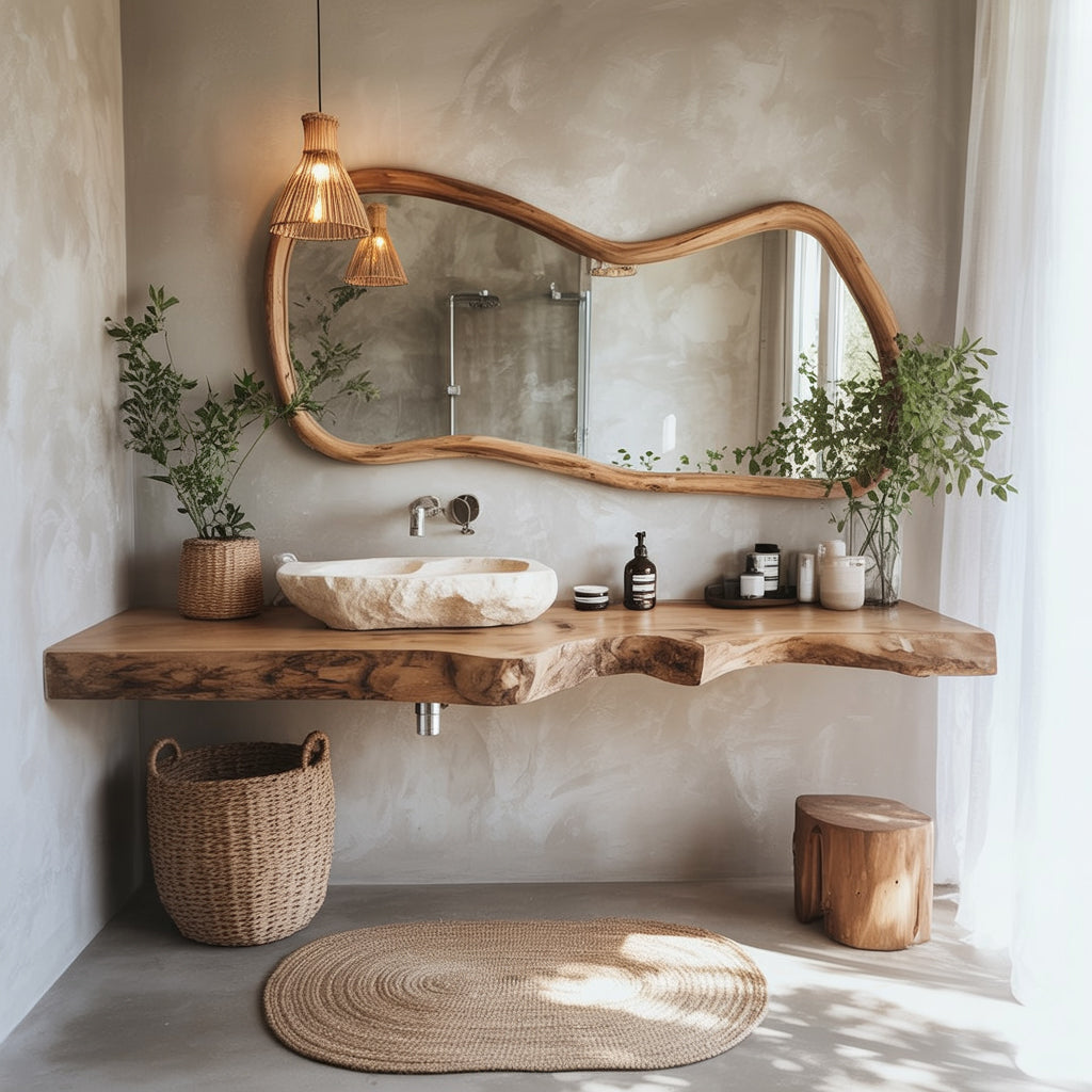 Live Edge Solid Wood Floating Bathroom Vanity – Rustic Modern Design