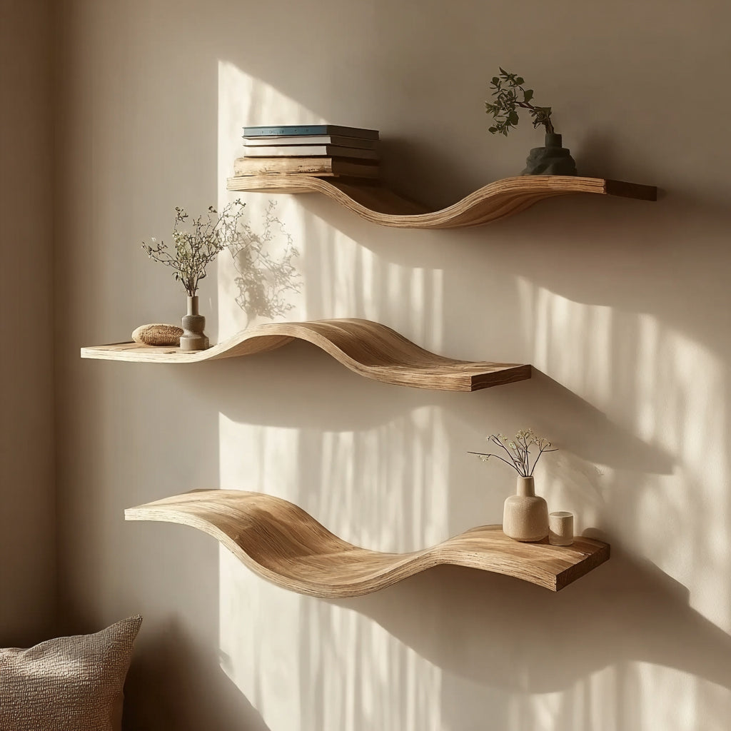 Rustic Floating Wall Shelf with Live Edge – Solid Wood Shelf