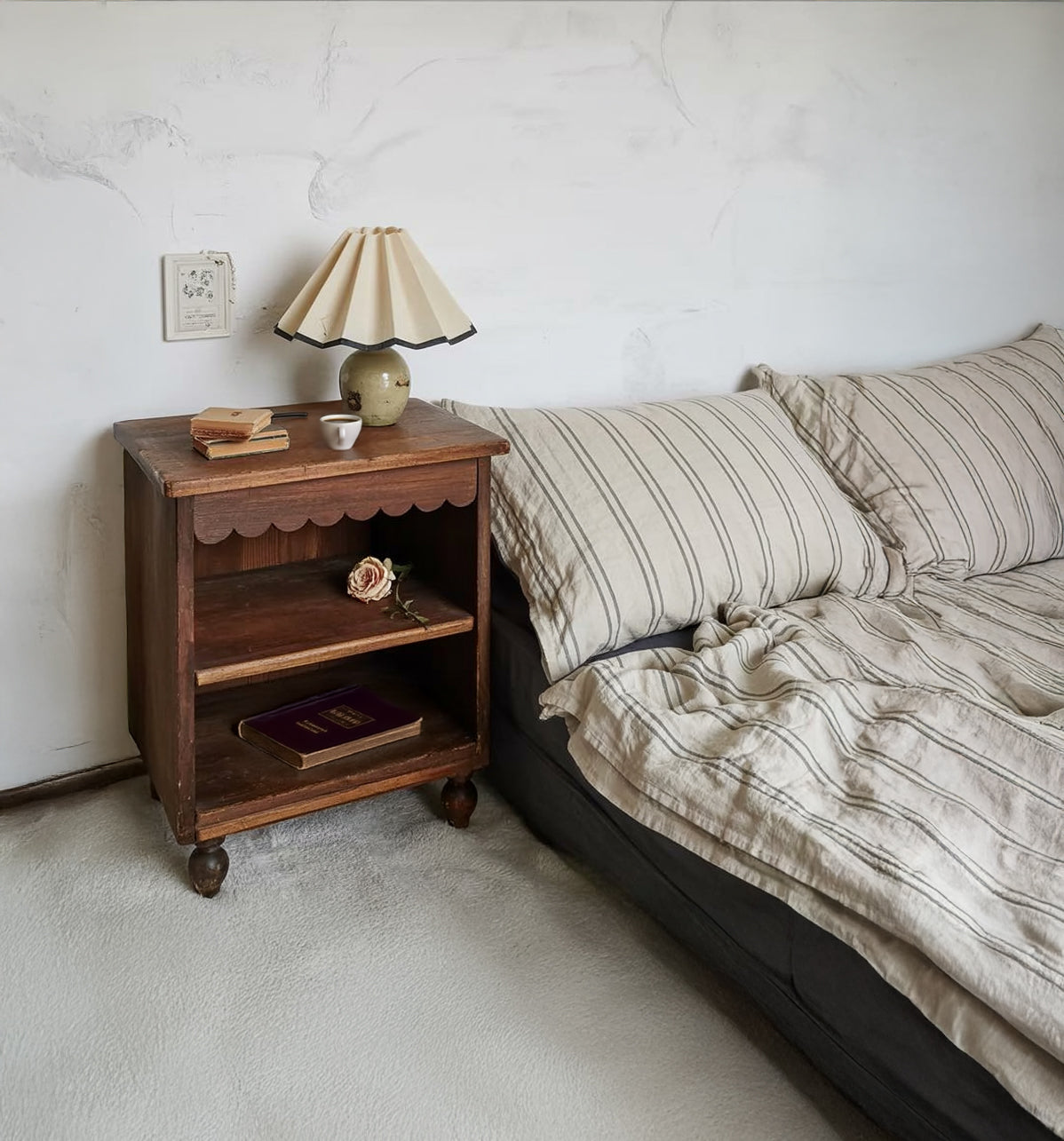Rustic Solid Wood Bedside Table – Handmade Mid Century Modern Nightstand