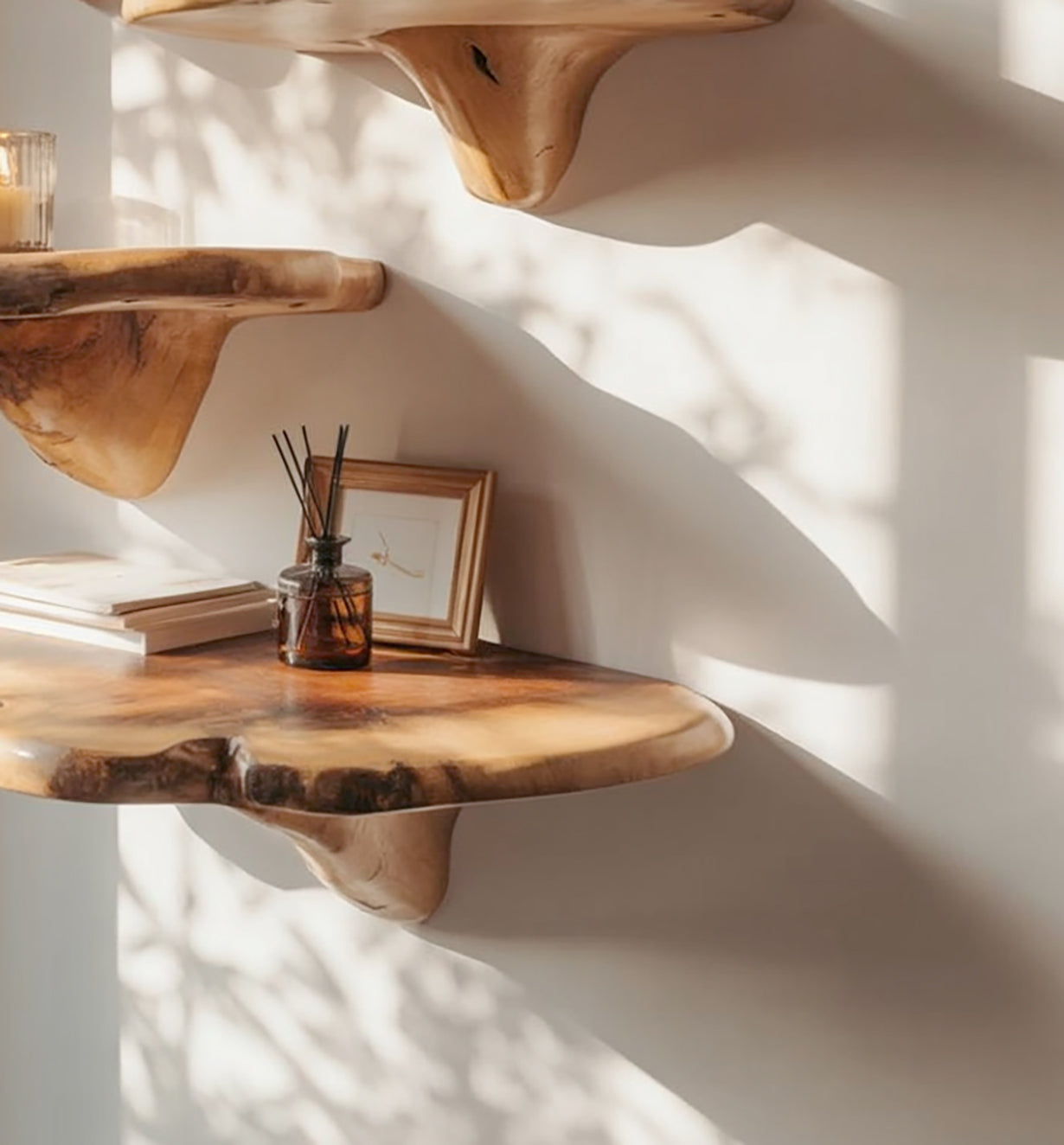 Handcrafted Mushroom Floating Shelves – Solid Wood Decor for Living Room & Nursery