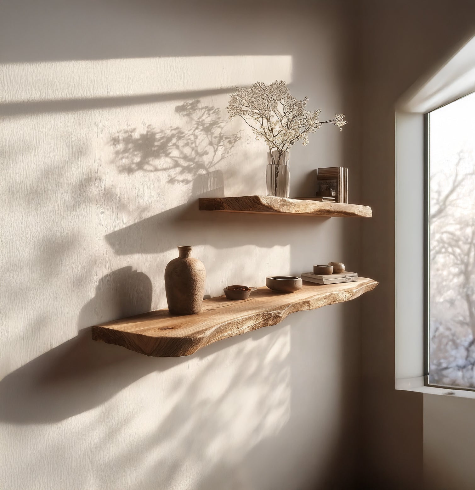 Handcrafted Solid Wood Floating Shelf – Rustic Live Edge Decor