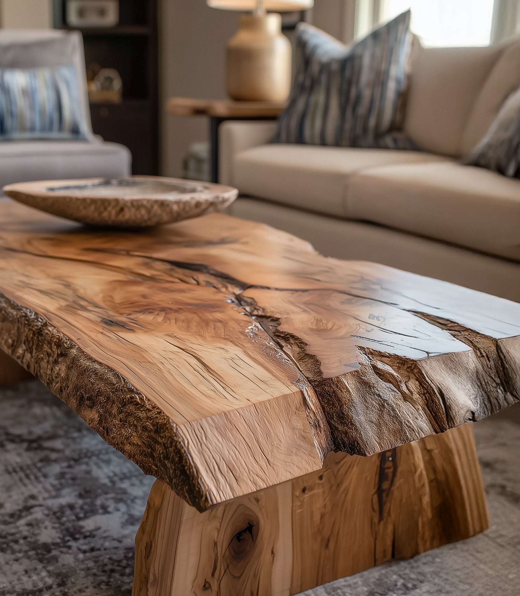 Live Edge Coffee Table – Handmade Solid Wood with Hairpin Legs for Rustic Modern Spaces