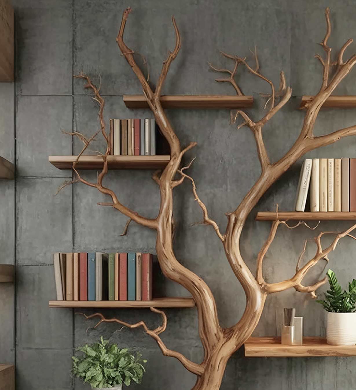 RootCraft Tree Bookshelf | Handmade Driftwood Wall Mounted Bookcase