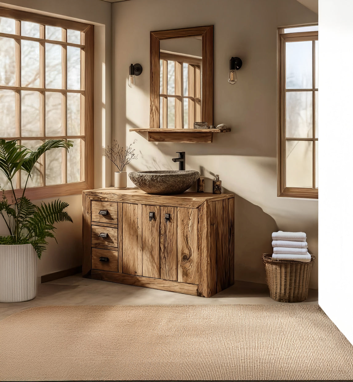 Farmhouse Live Edge Bathroom Vanity – Handcrafted Reclaimed Solid Wood Cabinet