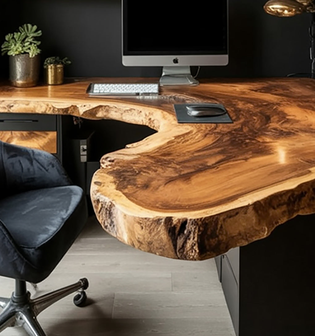 Handmade Live Edge Floating Shelf Desk – Wall-Mounted Study Table, Hanging Desk with Unique Design, Minimalist Workspace